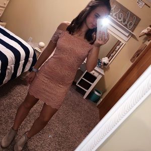 Off the shoulder lace scalloped dress